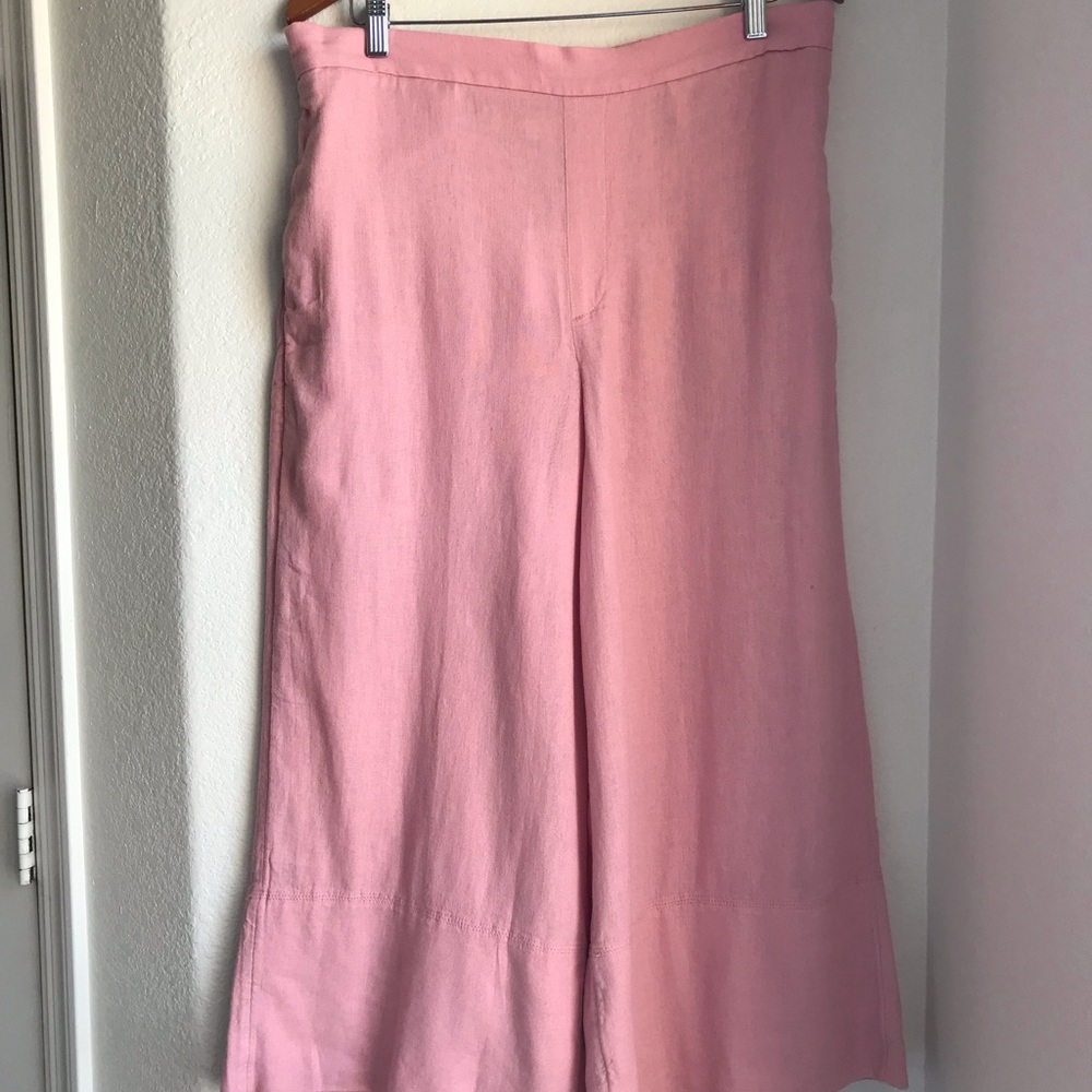 Banana Republic Wide Leg Cropped Pink Pant Linen Blend size Large Fits like XL